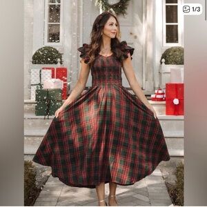Ivy City Hattie Plaid Christmas Holiday Smocked Dress, size small NWT